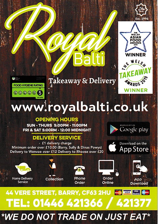 Menu of Royal Balti Indian takeaway in Barry